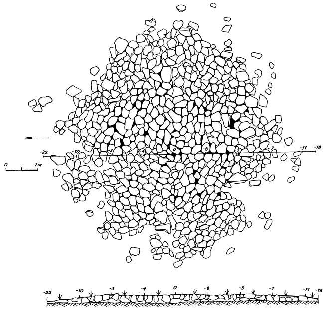 План и разрез кургана-поминальника.