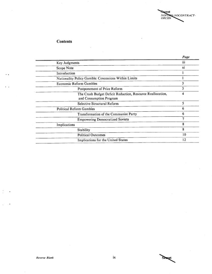 Доклад ЦРУ 1989 г. "Внутренняя политика Горбачева и нестабильность в СССР"