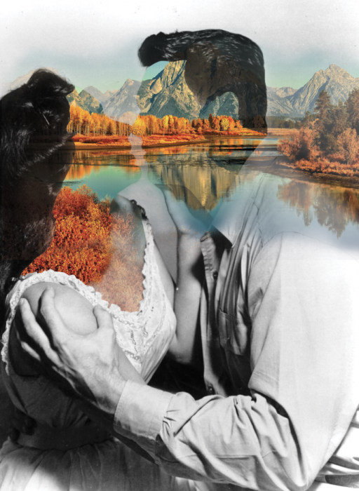 Цифровые коллажи, так похожие на кадры из фильмов 30-40-х годов: гармоничное сочетание природного ландшафта и человека