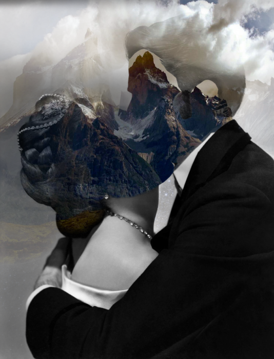 Цифровые коллажи, так похожие на кадры из фильмов 30-40-х годов: гармоничное сочетание природного ландшафта и человека