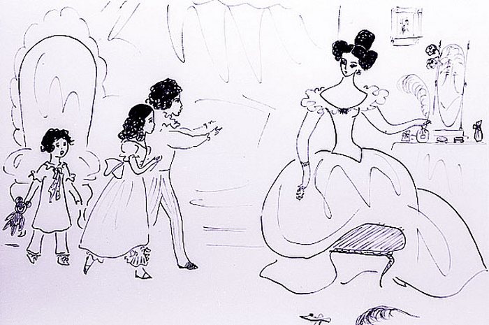 Рисунок Нади Рушевой «Н. Н. Пушкина с детьми». Из цикла «Пушкиниана». Перо. 1966 год. Рисунок Нади Рушевой «Н. Н. Пушкина с детьми». Из цикла «Пушкиниана». Перо. 1966 год.