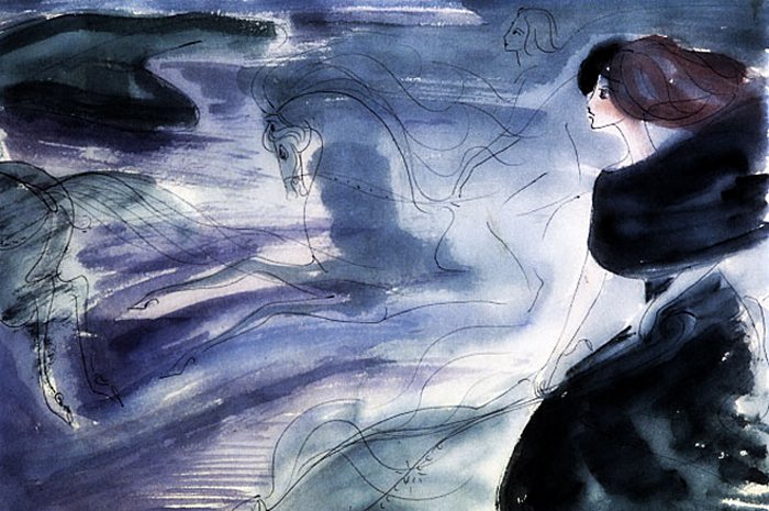 Репродукция рисунка Нади Рушевой к последней сцене романа М. Булгакова «Мастер и Маргарита». (1968 год. 16 лет). Репродукция рисунка Нади Рушевой к последней сцене романа М. Булгакова «Мастер и Маргарита». (1968 год. 16 лет).