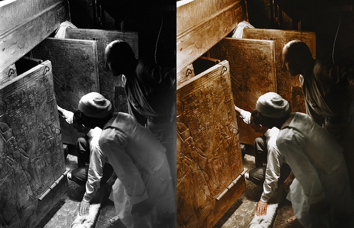 Открытие гробницы фараона. Колоризованное фото. Открытие гробницы фараона. Колоризованное фото.