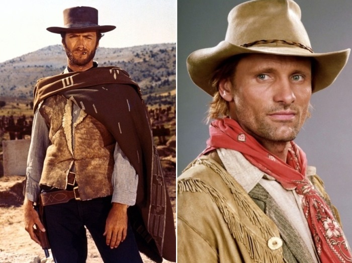 Актеры Клинт Иствуд и Вигго Мортенсен в образе ковбоев Актеры Клинт Иствуд и Вигго Мортенсен в образе ковбоев