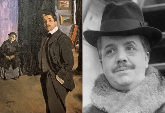 Слева – Л. Бакст. Сергей Павлович Дягилев, портрет с няней, 1905. Справа – С. Дягилев, фото Слева – Л. Бакст. Сергей Павлович Дягилев, портрет с няней, 1905. Справа – С. Дягилев, фото