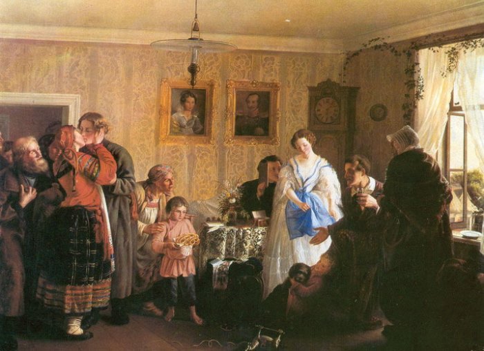 Г. Мясоедов. Поздравление молодых в доме помещика