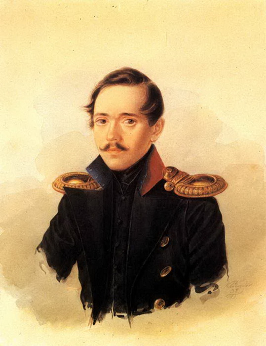 М. Ю. Лермонтов в сюртуке лейб-гвардии Гусарского полка. А. И. Клюндер. Акварель. 1838 год М. Ю. Лермонтов в сюртуке лейб-гвардии Гусарского полка. А. И. Клюндер. Акварель. 1838 год