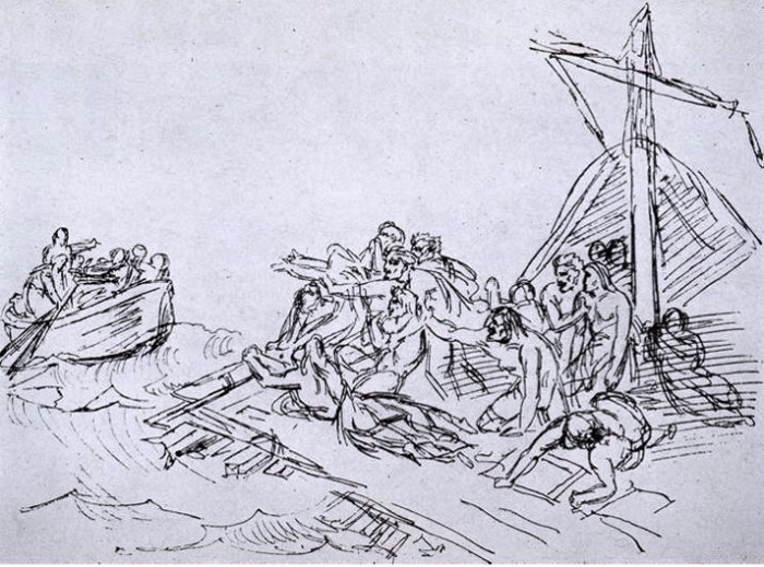 Шлюпка отплывает от плота. Эскиз Теодора Жерико к картине «Плот Медузы». Шлюпка отплывает от плота. Эскиз Теодора Жерико к картине «Плот Медузы».