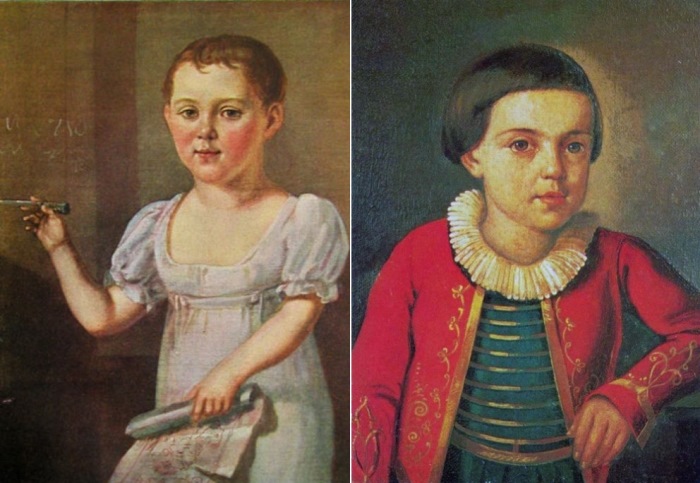 Неизвестный художник. Портреты М. Ю. Лермонтова в возрасте 3-4 лет, 1817-1818, и в возрасте 6-8 лет, 1820-1822