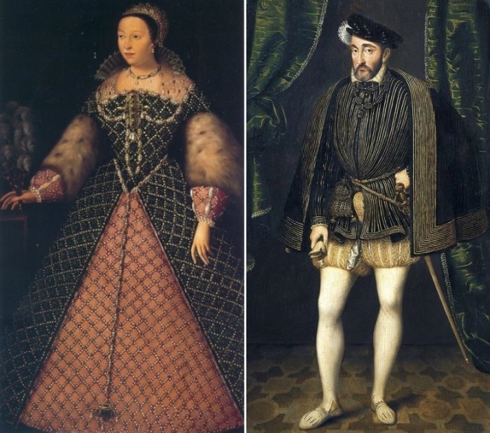Слева – Неизвестный художник. Екатерина Медичи. Справа – Франсуа Клуэ. Портрет Генриха II
