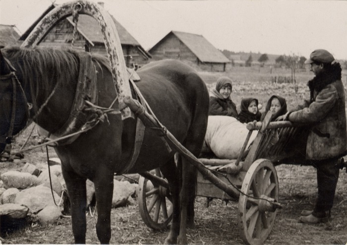 Дети катаются на повозке, 1937 год.