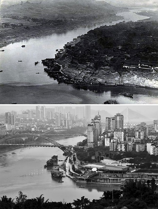 Город на слиянии рек Цзиньшацзян, Миньцзян и Янцзы, порт которого обслуживает громадное количество грузоперевозок.