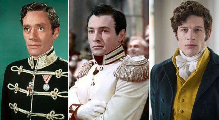 Слева направо: Мел Феррер, Вячеслав Тихонов, Джеймс Нортон в роли Андрея Болконского в разных экранизациях романа «Война и мир». | Фото: wday.ru. Слева направо: Мел Феррер, Вячеслав Тихонов, Джеймс Нортон в роли Андрея Болконского в разных экранизациях романа «Война и мир». | Фото: wday.ru.