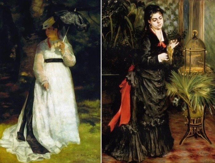 Огюст Ренуар. Слева – *Лиза с зонтиком*, 1867. Справа – *Женщина с попугаем*, 1871