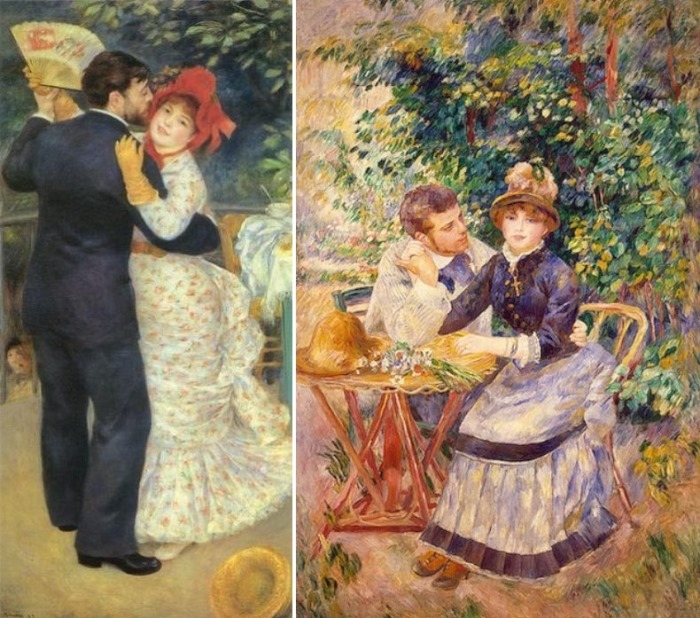 Огюст Ренуар. Слева – *Танец в деревне*, 1882-1883. Справа – *В саду*, 1888