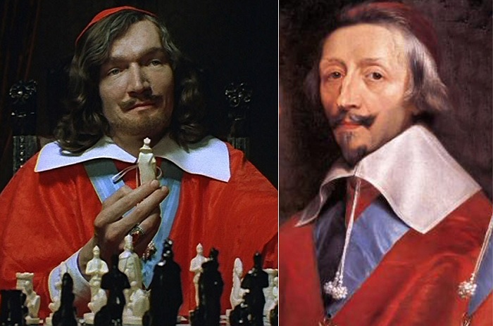 Слева: актер Александр Трофимов в роли кардинала Ришелье. Справа: портрет кардинала Ришелье. | Фото: terraoko.com. Слева: актер Александр Трофимов в роли кардинала Ришелье. Справа: портрет кардинала Ришелье. | Фото: terraoko.com.