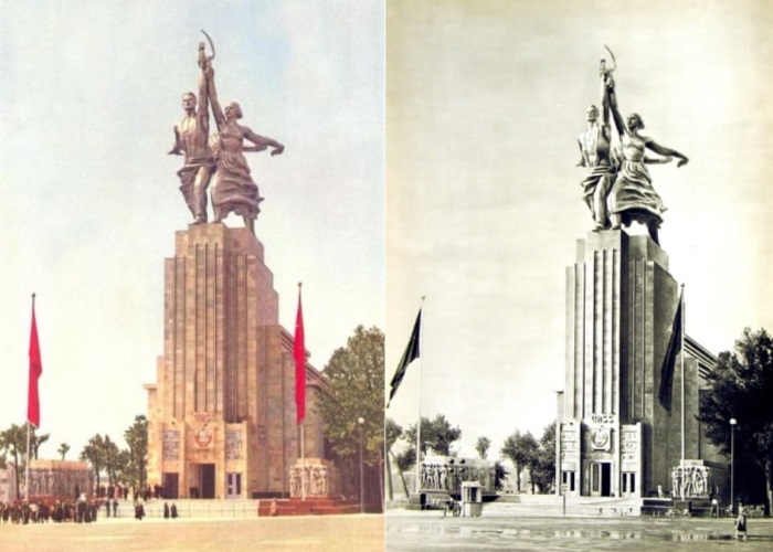 Советский павильон на выставке в Париже, 1937 | Фото: zamos.livejournal.com и liveinternet.ru