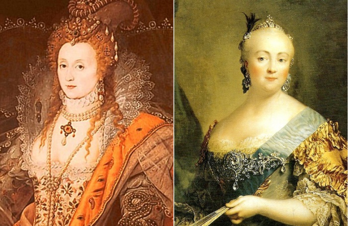 Слева: королева Елизавета I Тюдор, справа: российская императрица Елизавета Петровна.