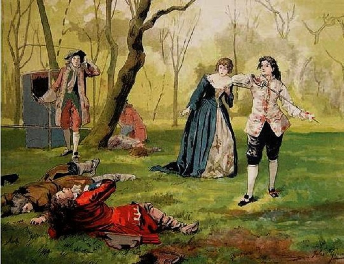 Тройная дуэль Де Мопен на шпагах. Гравюра Жюля Жирардэ. 1885 год. | Фото: fscclub.com. Тройная дуэль Де Мопен на шпагах. Гравюра Жюля Жирардэ. 1885 год. | Фото: fscclub.com.