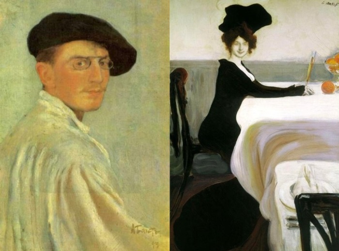 Л. Бакст. Слева – Автопортрет, 1893. Справа – Ужин, 1902 | Фото: art-drawing.ru и art-assorty.ru Л. Бакст. Слева – Автопортрет, 1893. Справа – Ужин, 1902 | Фото: art-drawing.ru и art-assorty.ru