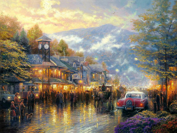 В отблесках света фонарей. Автор: Thomas Kinkade. В отблесках света фонарей. Автор: Thomas Kinkade.