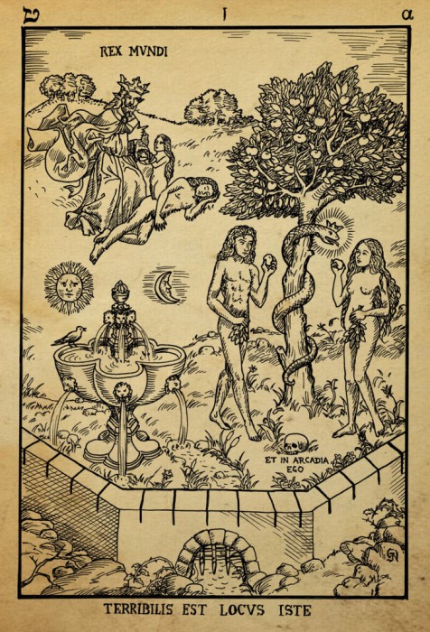 Гравюра на дереве, изображающая Райский сад, оккультные и алхимические символы. | Фото: aetherforce.com.