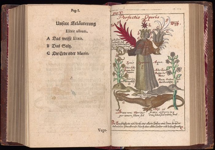 Совершенствование работы, раскрашенная вручную гравюра в Compendium alchymist(ae) novum sive Pandora Иоганна Михаэля Фауста, 1706 год. | Фото: atlasobscura.com.