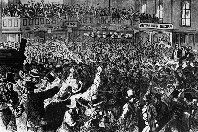 24th September 1869: Panic on 'Black Friday' in the New York Gold Room. (Photo by Three Lions/Getty Images)