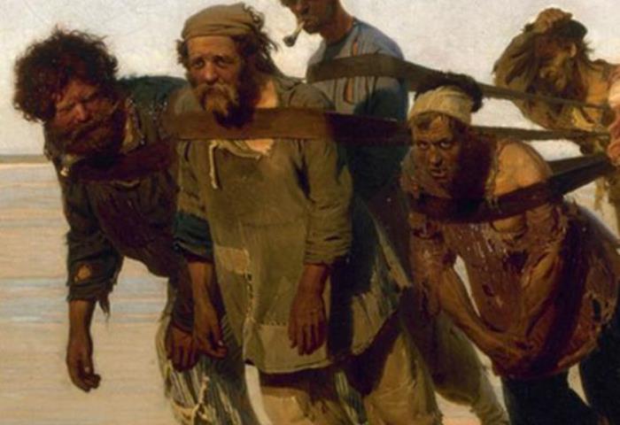 И. Репин. Бурлаки на Волге. Фрагмент: впереди шел *шишка*, рядом с ним – *подшишельные* | Фото: liveinternet.ru