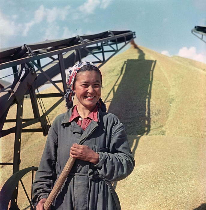Работница элеватора Айман позирует для журнала «Огонек». Работница элеватора Айман позирует для журнала «Огонек».