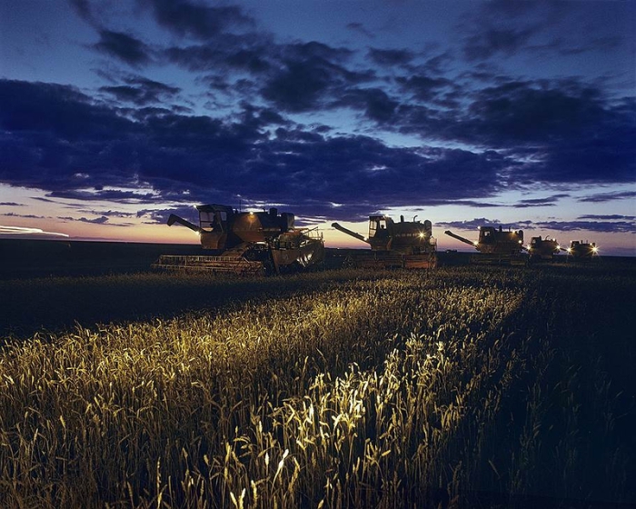 Сельскохозяйственные машины работают днем и ночью в совхозе «Восход» в Северо-Казахстанской области. Сельскохозяйственные машины работают днем и ночью в совхозе «Восход» в Северо-Казахстанской области.