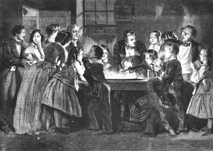 Семья играет в игру «хватка дракона», 1858 год. | Фото: books.google.com.ua. Семья играет в игру «хватка дракона», 1858 год. | Фото: books.google.com.ua.