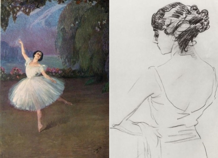 Слева – С. Сорин. Тамара Карсавина в балете *Сильфида*, 1910. Справа – В. Серов. Портрет балерины Т. Карсавиной, 1909 | Фото: liveinternet.ru Слева – С. Сорин. Тамара Карсавина в балете *Сильфида*, 1910. Справа – В. Серов. Портрет балерины Т. Карсавиной, 1909 | Фото: liveinternet.ru