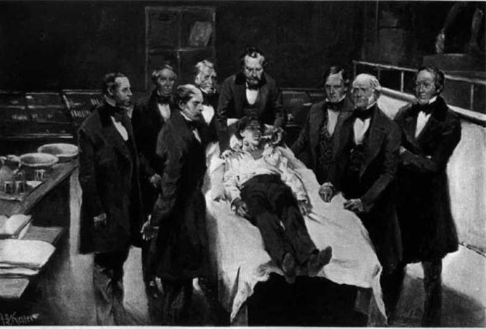 Первая публичная демонстрация наркоза в хирургии, 1846 | Фото: helpiks.org Первая публичная демонстрация наркоза в хирургии, 1846 | Фото: helpiks.org