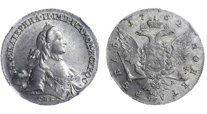 Серебряный рубль времен Екатерины Великой. | Фото: auction-imperia.ru. Серебряный рубль времен Екатерины Великой. | Фото: auction-imperia.ru.