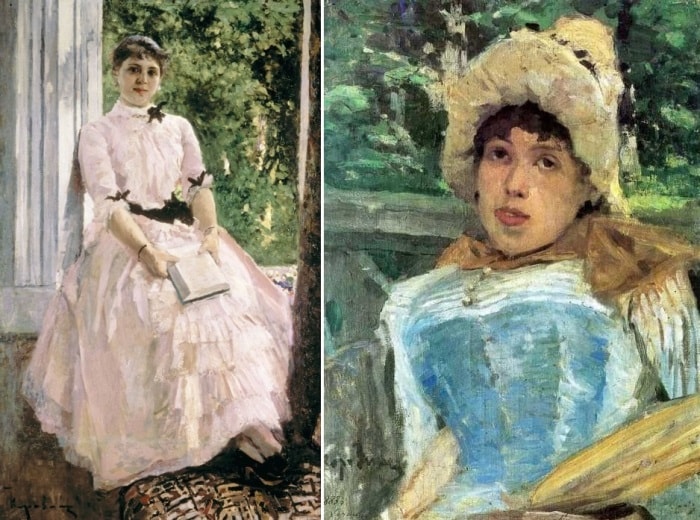 К. Коровин. Слева – портрет Т. С. Любатович, 1886-1887. Справа – портрет хористки, 1883 | Фото: rospisatel.ru