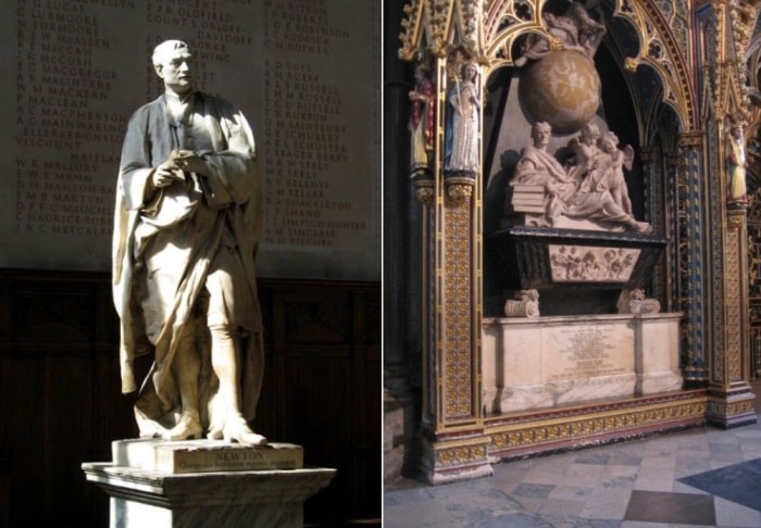 Слева – Рубильяк. Статуя Ньютона в Тринити-колледже, 1755. Справа – могила Ньютона в Вестминстерском аббатстве | Фото: eaculture.ru и old.mirf.ru Слева – Рубильяк. Статуя Ньютона в Тринити-колледже, 1755. Справа – могила Ньютона в Вестминстерском аббатстве | Фото: eaculture.ru и old.mirf.ru