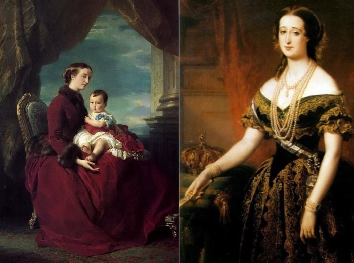 Слева – Ф. К. Винтерхальтер. Императрица Евгения с принцем Луи Наполеоном на коленях, 1857. Справа – Л.-Э. Дюбюф. Портрет императрицы Евгении | Фото: gallerix.ru и subscribe.ru Слева – Ф. К. Винтерхальтер. Императрица Евгения с принцем Луи Наполеоном на коленях, 1857. Справа – Л.-Э. Дюбюф. Портрет императрицы Евгении | Фото: gallerix.ru и subscribe.ru