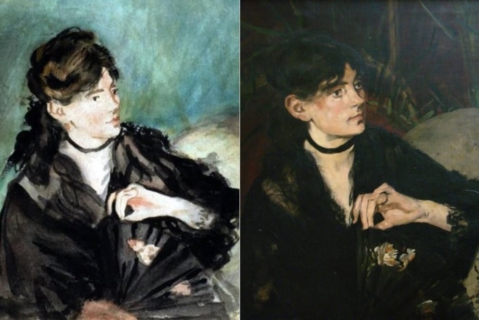 Э. Мане. Слева – портрет Берты Моризо с веером, акварель, 1873. Справа – портрет Берты Моризо, 1874 | Фото: artchive.ru Э. Мане. Слева – портрет Берты Моризо с веером, акварель, 1873. Справа – портрет Берты Моризо, 1874 | Фото: artchive.ru