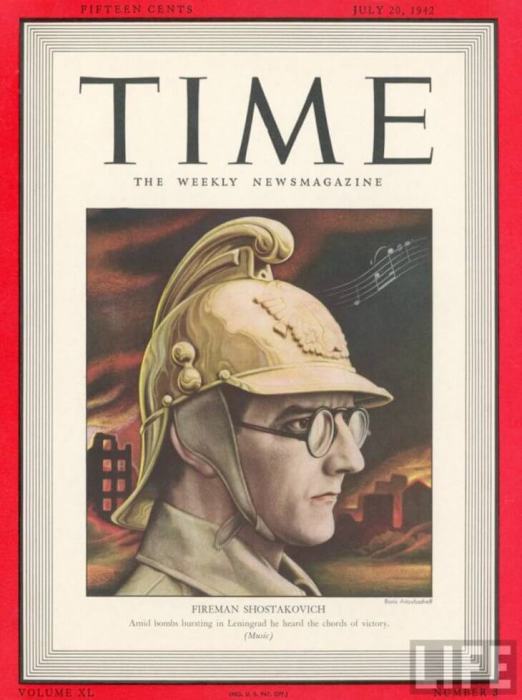 Дмитрий Шостакович на обложке Time в 1942 году. Дмитрий Шостакович на обложке Time в 1942 году.
