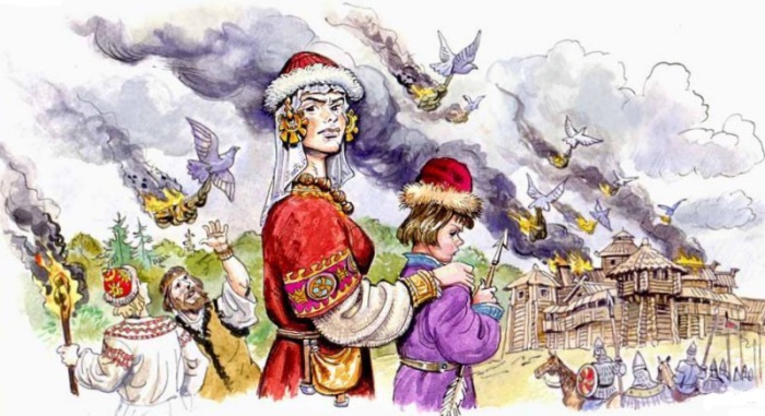 Княгиня Ольга сжигает Искоростень. | Фото: korostenlife.com.ua. Княгиня Ольга сжигает Искоростень. | Фото: korostenlife.com.ua.