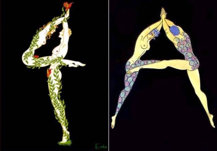 Работы Эрте из серии *Алфавит* | Фото: liveinternet.ru и artchive.ru Работы Эрте из серии *Алфавит* | Фото: liveinternet.ru и artchive.ru