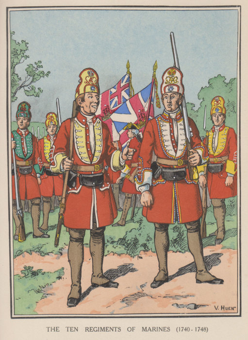 Морские пехотинцы. Британия, 1740-е гг. | Фото: royal-marines.net. Морские пехотинцы. Британия, 1740-е гг. | Фото: royal-marines.net.