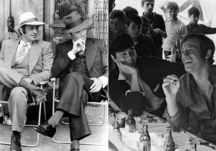 Слева – актеры на съемках легендарного фильма *Борсалино*, 1969. Справа – банкет после съемок *Борсалино*, 1969 | Фото: trinixy.ru Слева – актеры на съемках легендарного фильма *Борсалино*, 1969. Справа – банкет после съемок *Борсалино*, 1969 | Фото: trinixy.ru