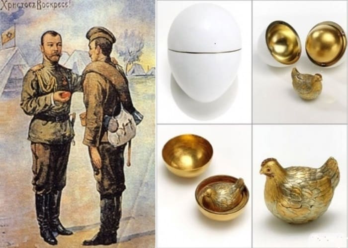 Слева – Пасхальная открытка с Николаем II, 1916. Справа – первое пасхальное яйцо Фаберже | Фото: worontsovpalace.org Слева – Пасхальная открытка с Николаем II, 1916. Справа – первое пасхальное яйцо Фаберже | Фото: worontsovpalace.org