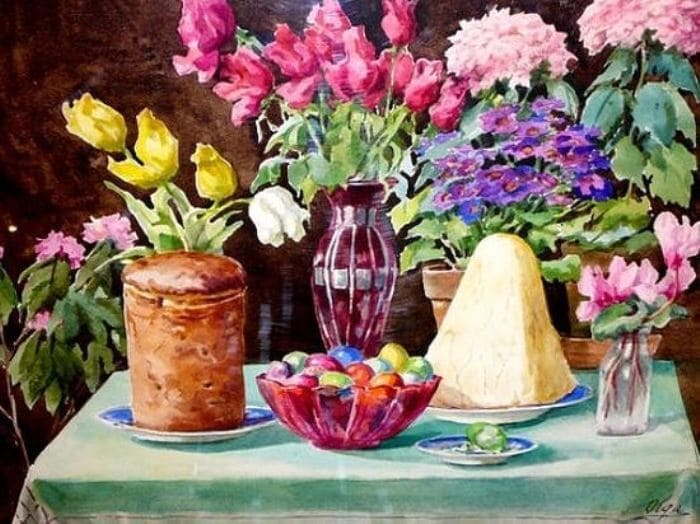 Пасха. Акварель великой княгини Ольги Романовой, дочери Александра III | Фото: artchive.ru Пасха. Акварель великой княгини Ольги Романовой, дочери Александра III | Фото: artchive.ru