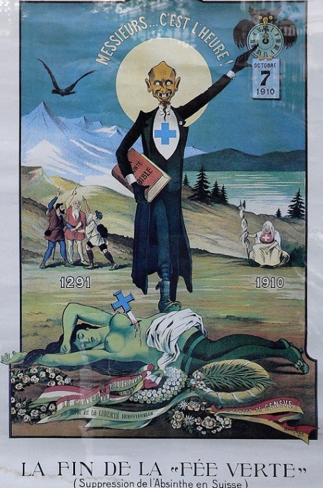 Смерть «Зелёной Феи». Плакат, выражающий недовольство запрещением абсента в Швейцарии. | Фото: allday.com.