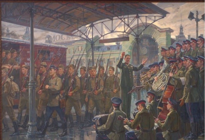 Белорусский вокзал. Ансамбль исполняет песню «Священная война». Белорусский вокзал. Ансамбль исполняет песню «Священная война».