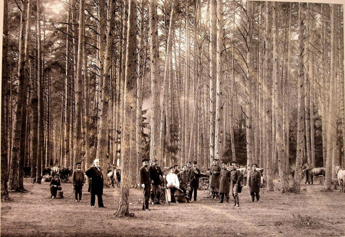 Группа участников царской охоты на опушке леса. Группа участников царской охоты на опушке леса.