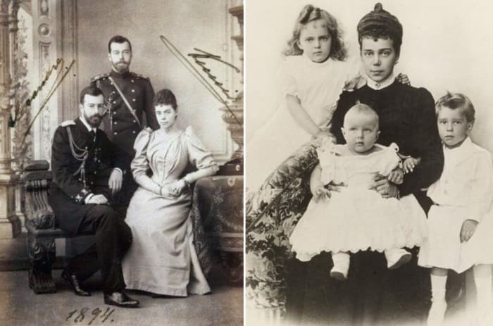 Великий князь Александр Михайлович, цесаревич Николай Александрович и великая княгиня Ксения Александровна, 1894. Великая княгиня с детьми | Фото: romanovs-russia.blogspot.ru и liveinternet.ru